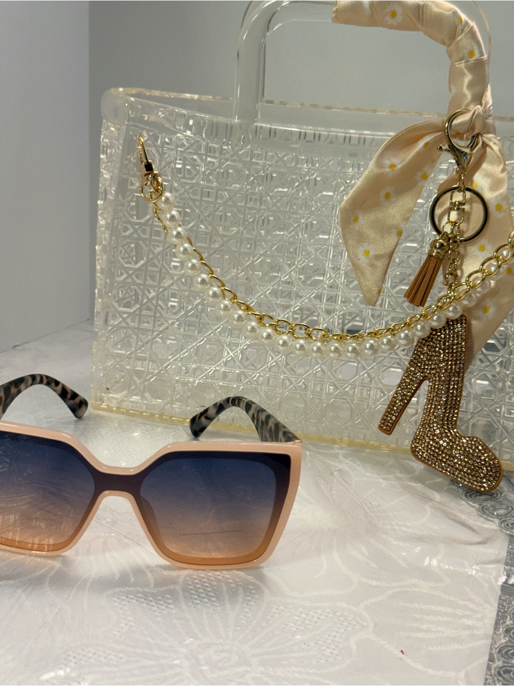 Gold Mini Jelly tote with gold wristlet and Jessica Simpson sunglasses - Picture 8 of 12